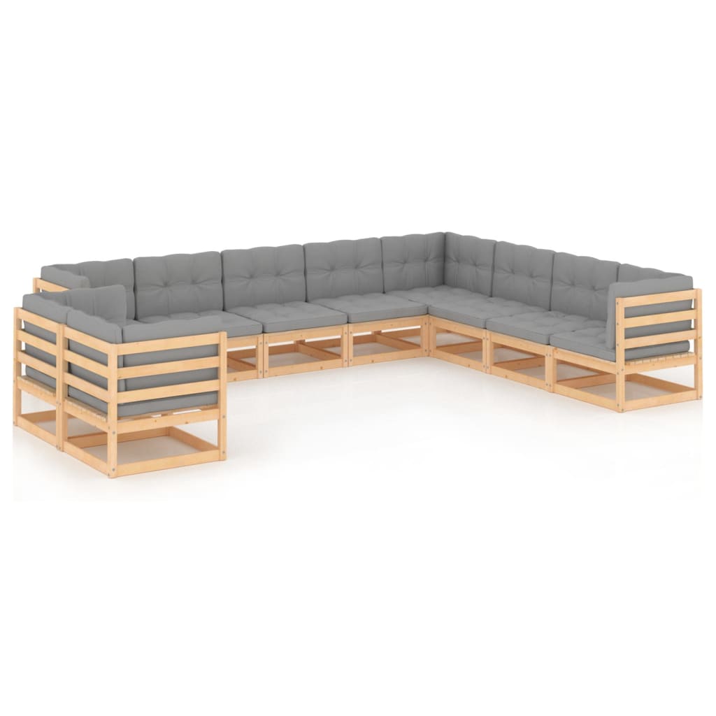 10-tlg. Garten-Lounge-Set mit Kissen Massivholz Kiefer - kalb-Living.de