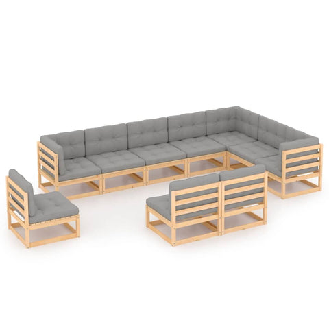 10-tlg. Garten-Lounge-Set mit Kissen Massivholz Kiefer - kalb-Living.de