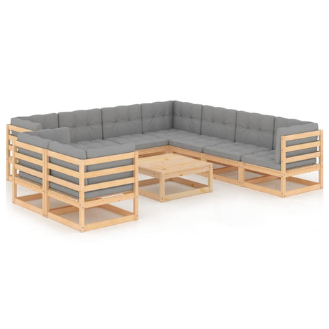 10-tlg. Garten-Lounge-Set mit Kissen Massivholz Kiefer - kalb-Living.de