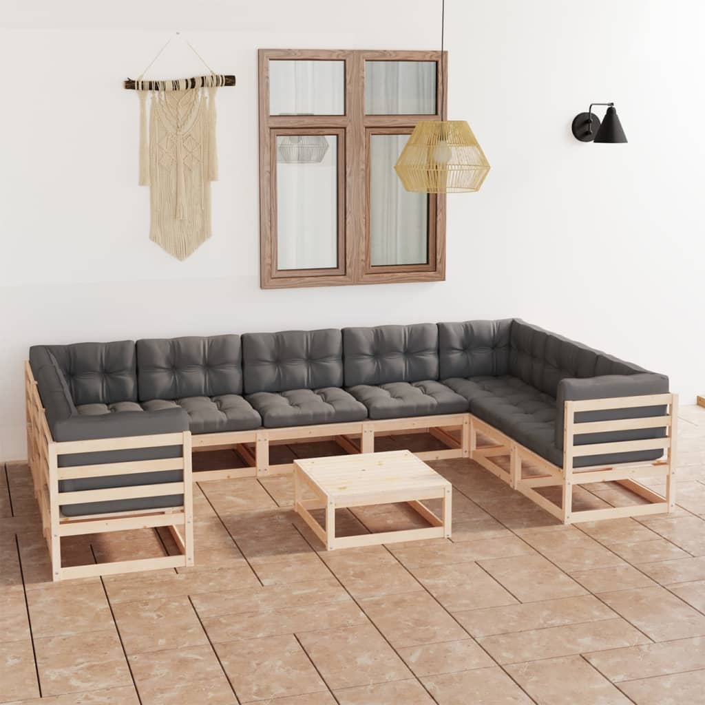 10-tlg. Garten-Lounge-Set mit Kissen Massivholz Kiefer - kalb-Living.de