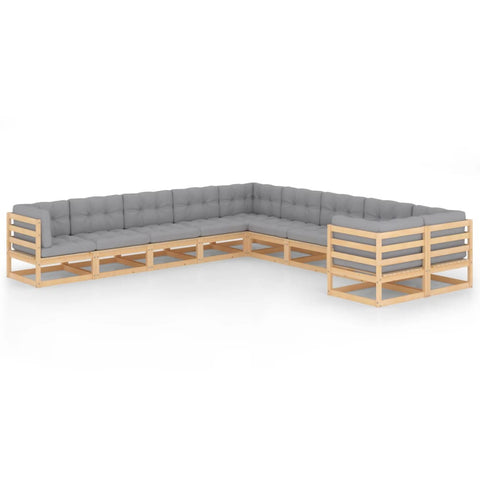 10-tlg. Garten-Lounge-Set mit Kissen Massivholz Kiefer - kalb-Living.de