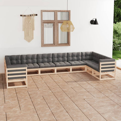 10-tlg. Garten-Lounge-Set mit Kissen Massivholz Kiefer - kalb-Living.de