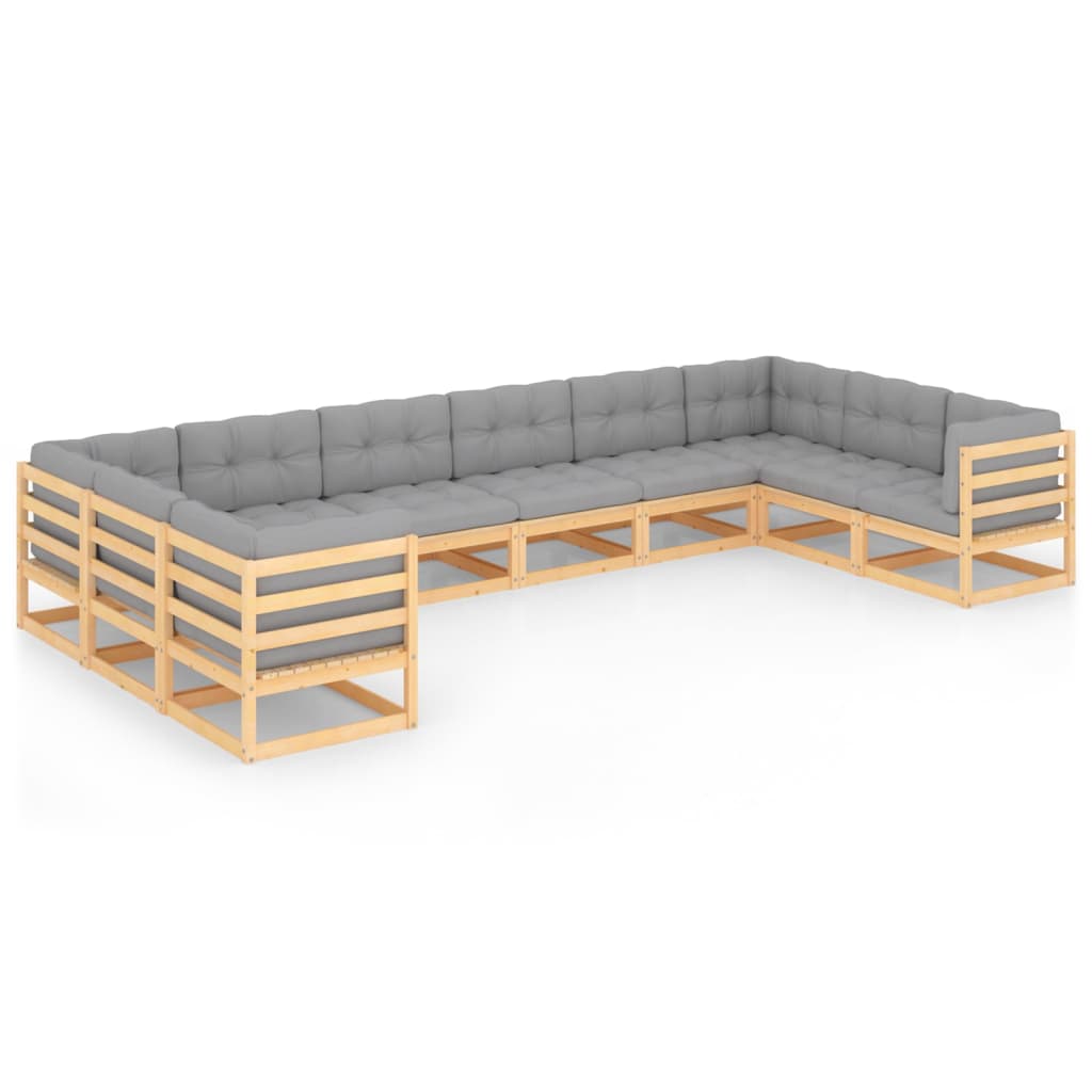 10-tlg. Garten-Lounge-Set mit Kissen Massivholz Kiefer - kalb-Living.de