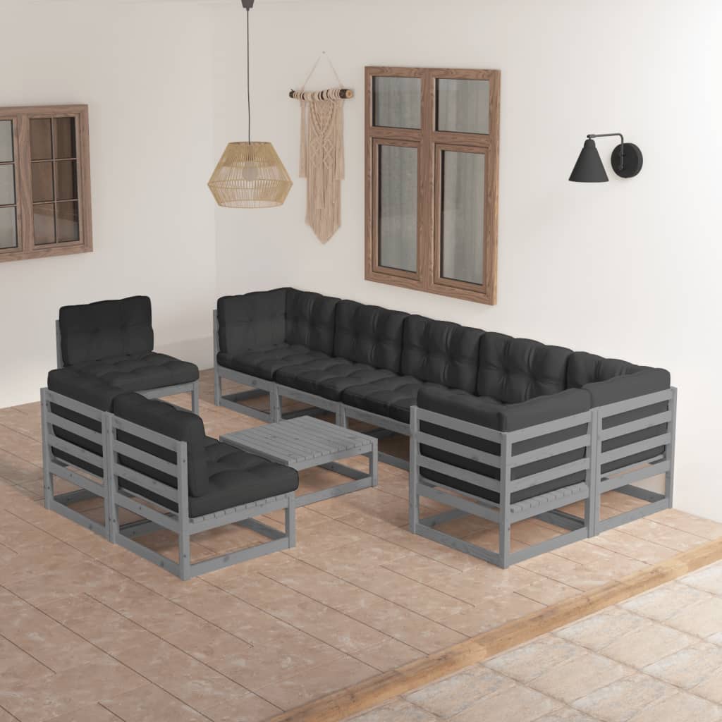 10-tlg. Garten-Lounge-Set mit Kissen Massivholz Kiefer - kalb-Living.de