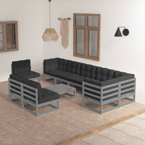 10-tlg. Garten-Lounge-Set mit Kissen Massivholz Kiefer - kalb-Living.de