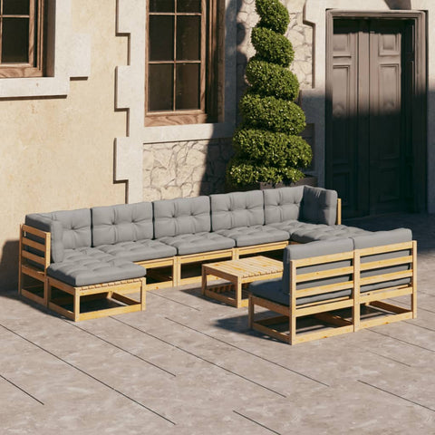 10-tlg. Garten-Lounge-Set mit Kissen Massivholz Kiefer - kalb-Living.de