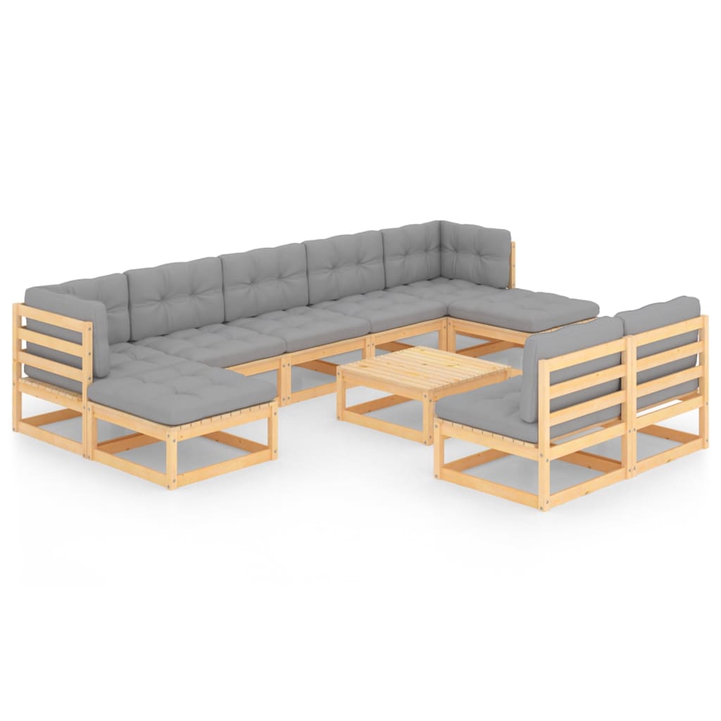 10-tlg. Garten-Lounge-Set mit Kissen Massivholz Kiefer - kalb-Living.de