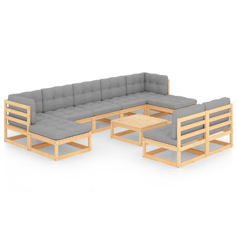 10-tlg. Garten-Lounge-Set mit Kissen Massivholz Kiefer - kalb-Living.de