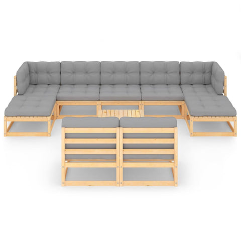 10-tlg. Garten-Lounge-Set mit Kissen Massivholz Kiefer - kalb-Living.de