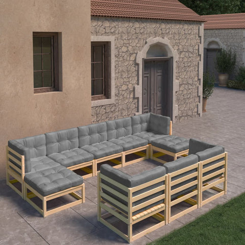 10-tlg. Garten-Lounge-Set mit Kissen Massivholz Kiefer - kalb-Living.de