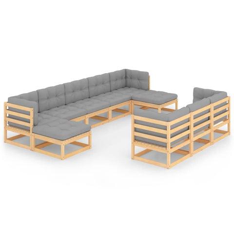 10-tlg. Garten-Lounge-Set mit Kissen Massivholz Kiefer - kalb-Living.de