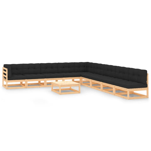 10-tlg. Garten-Lounge-Set mit Kissen Massivholz Kiefer - kalb-Living.de