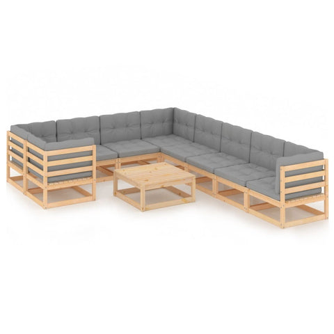 10-tlg. Garten-Lounge-Set mit Kissen Massivholz Kiefer - kalb-Living.de