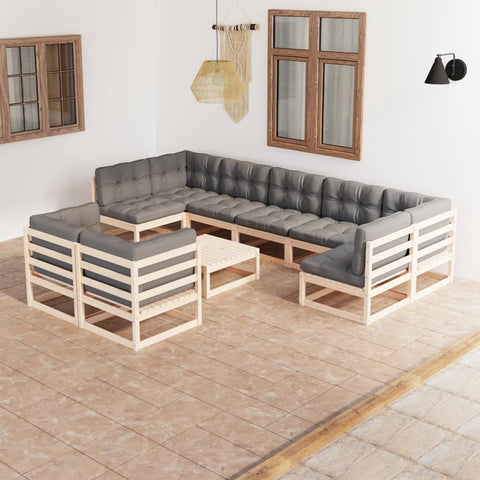 10-tlg. Garten-Lounge-Set mit Kissen Massivholz Kiefer - kalb-Living.de