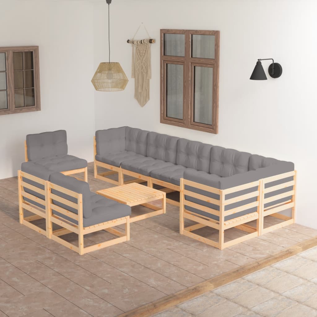 10-tlg. Garten-Lounge-Set mit Kissen Massivholz Kiefer - kalb-Living.de