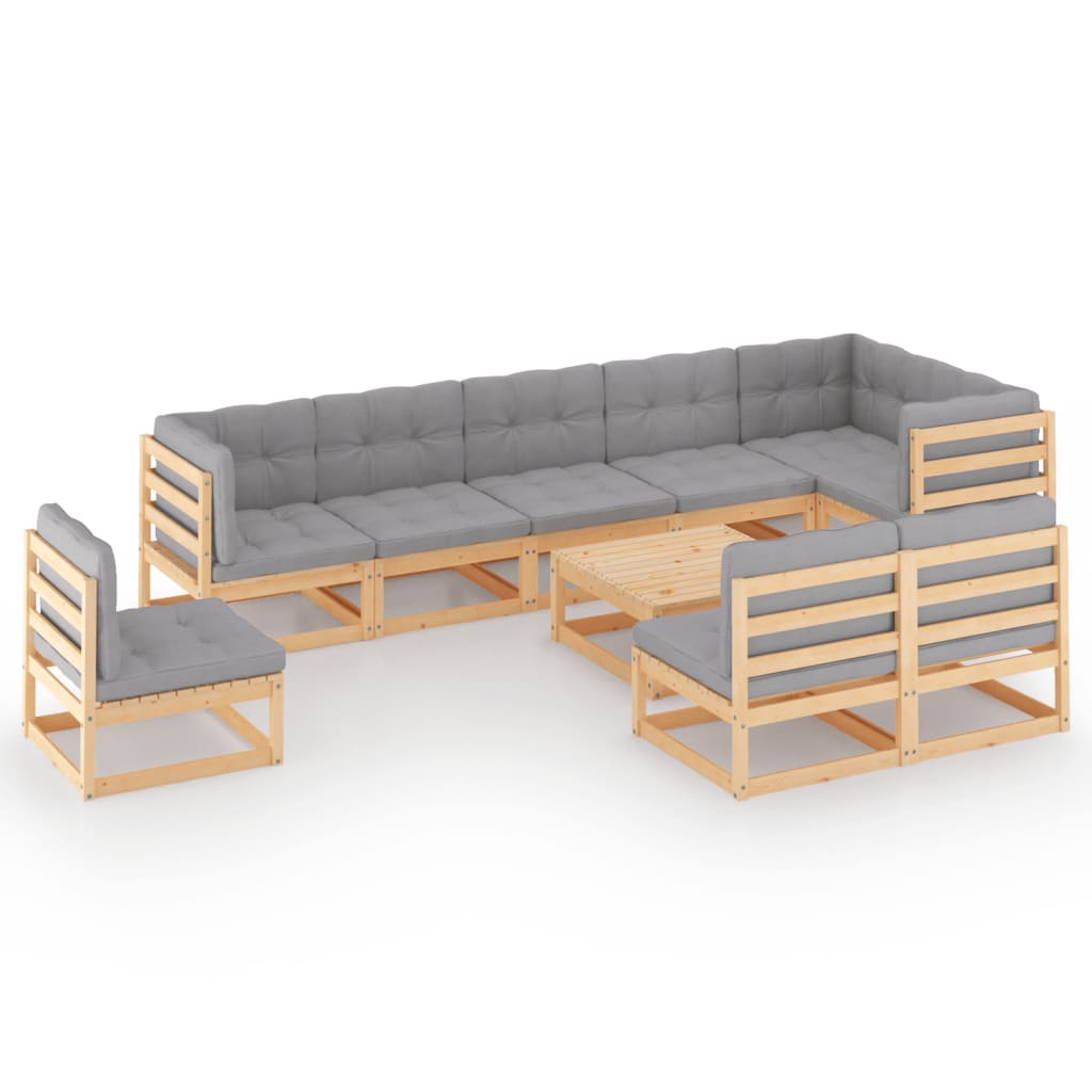 10-tlg. Garten-Lounge-Set mit Kissen Massivholz Kiefer - kalb-Living.de