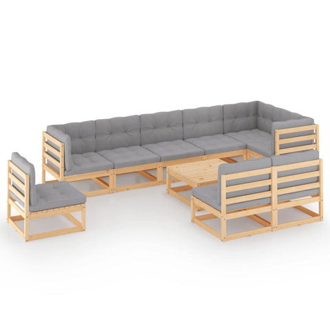 10-tlg. Garten-Lounge-Set mit Kissen Massivholz Kiefer - kalb-Living.de