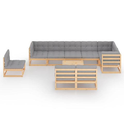 10-tlg. Garten-Lounge-Set mit Kissen Massivholz Kiefer - kalb-Living.de