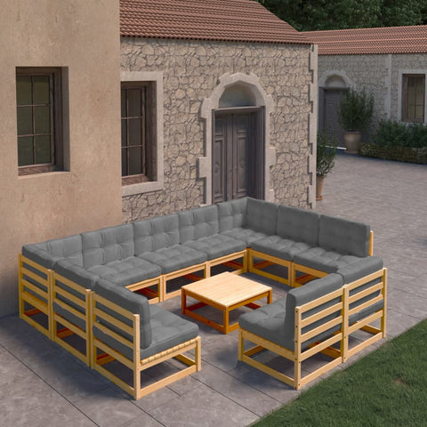 10-tlg. Garten-Lounge-Set mit Kissen Massivholz Kiefer - kalb-Living.de