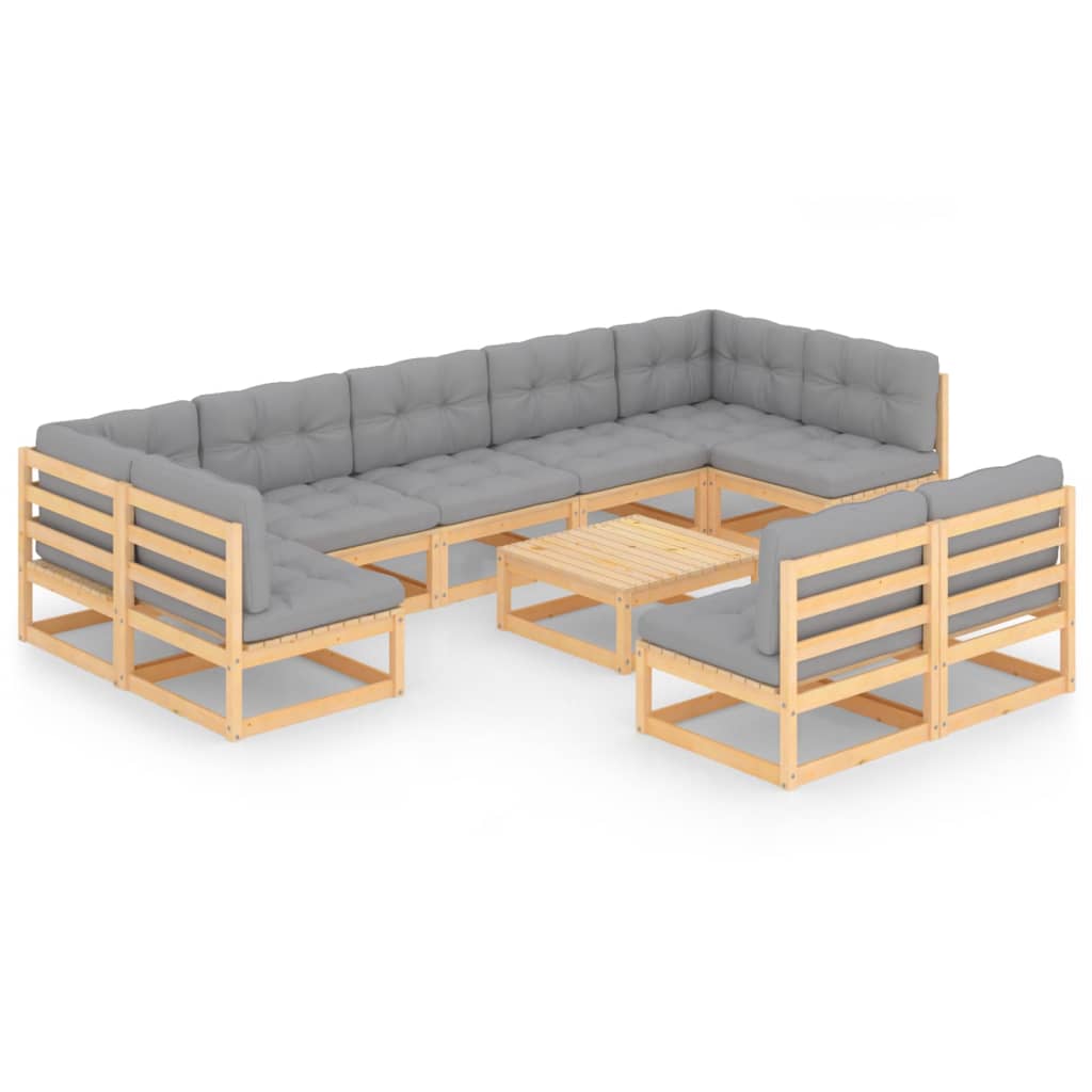 10-tlg. Garten-Lounge-Set mit Kissen Massivholz Kiefer - kalb-Living.de