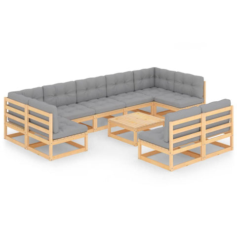 10-tlg. Garten-Lounge-Set mit Kissen Massivholz Kiefer - kalb-Living.de