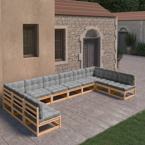 10-tlg. Garten-Lounge-Set mit Kissen Massivholz Kiefer - kalb-Living.de