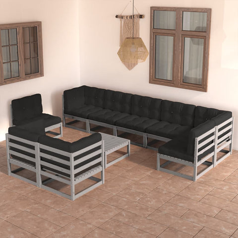 10-tlg. Garten-Lounge-Set mit Kissen Massivholz Kiefer - kalb-Living.de