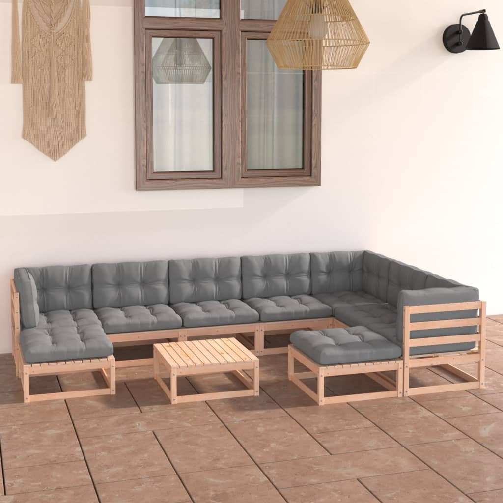10-tlg. Garten-Lounge-Set mit Kissen Massivholz Kiefer - kalb-Living.de