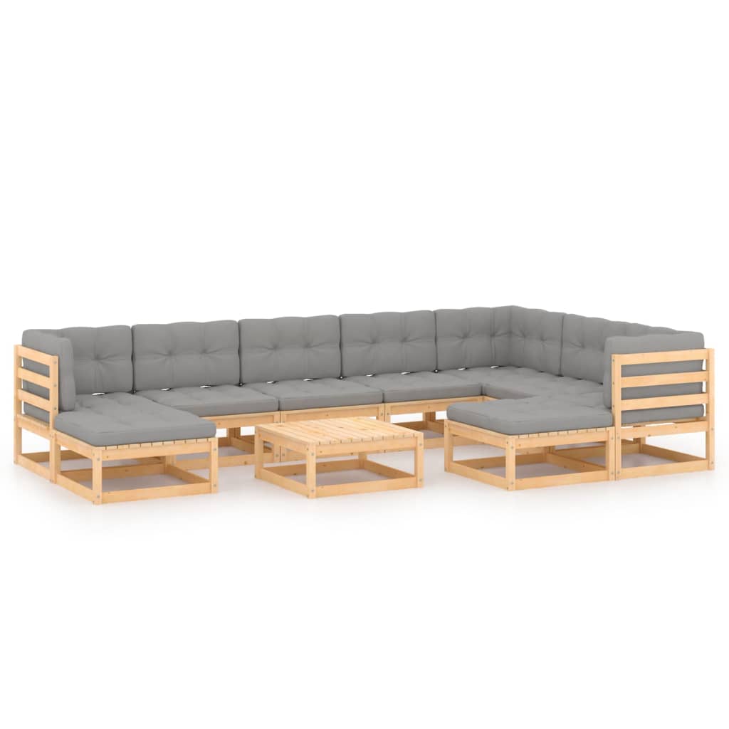 10-tlg. Garten-Lounge-Set mit Kissen Massivholz Kiefer - kalb-Living.de