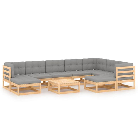 10-tlg. Garten-Lounge-Set mit Kissen Massivholz Kiefer - kalb-Living.de