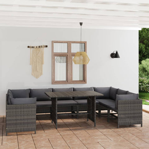 10-tlg. Garten-Lounge-Set mit Kissen Poly Rattan Grau - kalb-Living.de