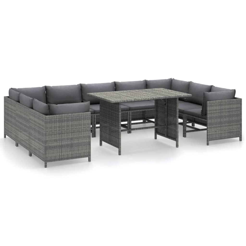 10-tlg. Garten-Lounge-Set mit Kissen Poly Rattan Grau - kalb-Living.de