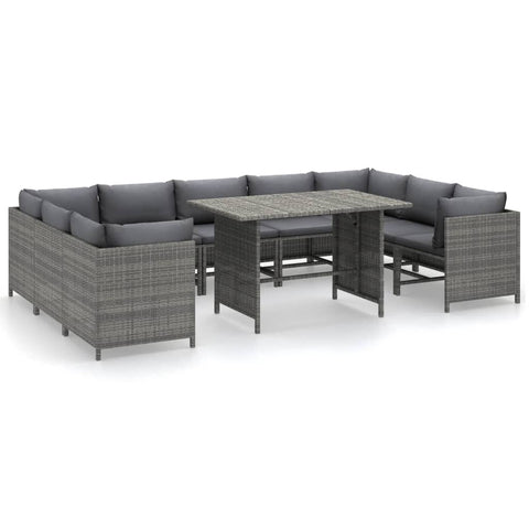 10-tlg. Garten-Lounge-Set mit Kissen Poly Rattan Grau - kalb-Living.de