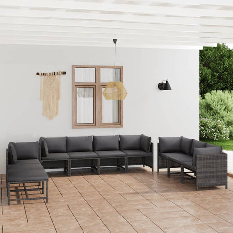 10-tlg. Garten-Lounge-Set mit Kissen Poly Rattan Grau - kalb-Living.de