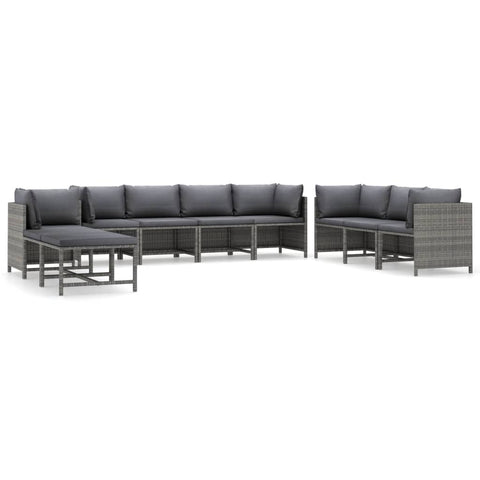 10-tlg. Garten-Lounge-Set mit Kissen Poly Rattan Grau - kalb-Living.de