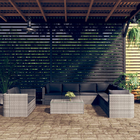 10-tlg. Garten-Lounge-Set mit Kissen Poly Rattan Grau - kalb-Living.de