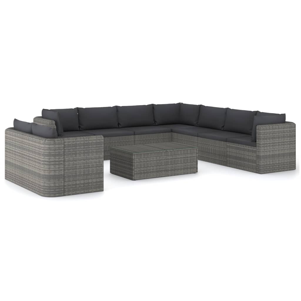 10-tlg. Garten-Lounge-Set mit Kissen Poly Rattan Grau - kalb-Living.de