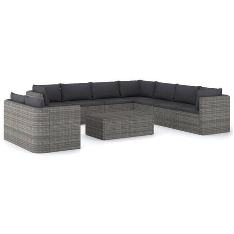 10-tlg. Garten-Lounge-Set mit Kissen Poly Rattan Grau - kalb-Living.de