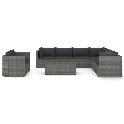10-tlg. Garten-Lounge-Set mit Kissen Poly Rattan Grau - kalb-Living.de