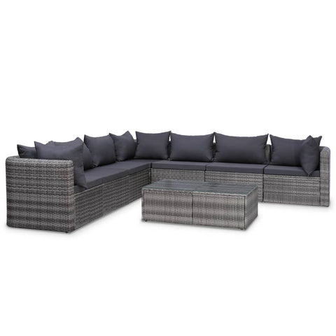 10-tlg. Garten-Lounge-Set mit Kissen Poly Rattan Grau - kalb-Living.de