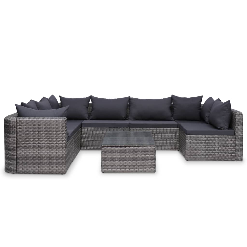 10-tlg. Garten-Lounge-Set mit Kissen Poly Rattan Grau - kalb-Living.de