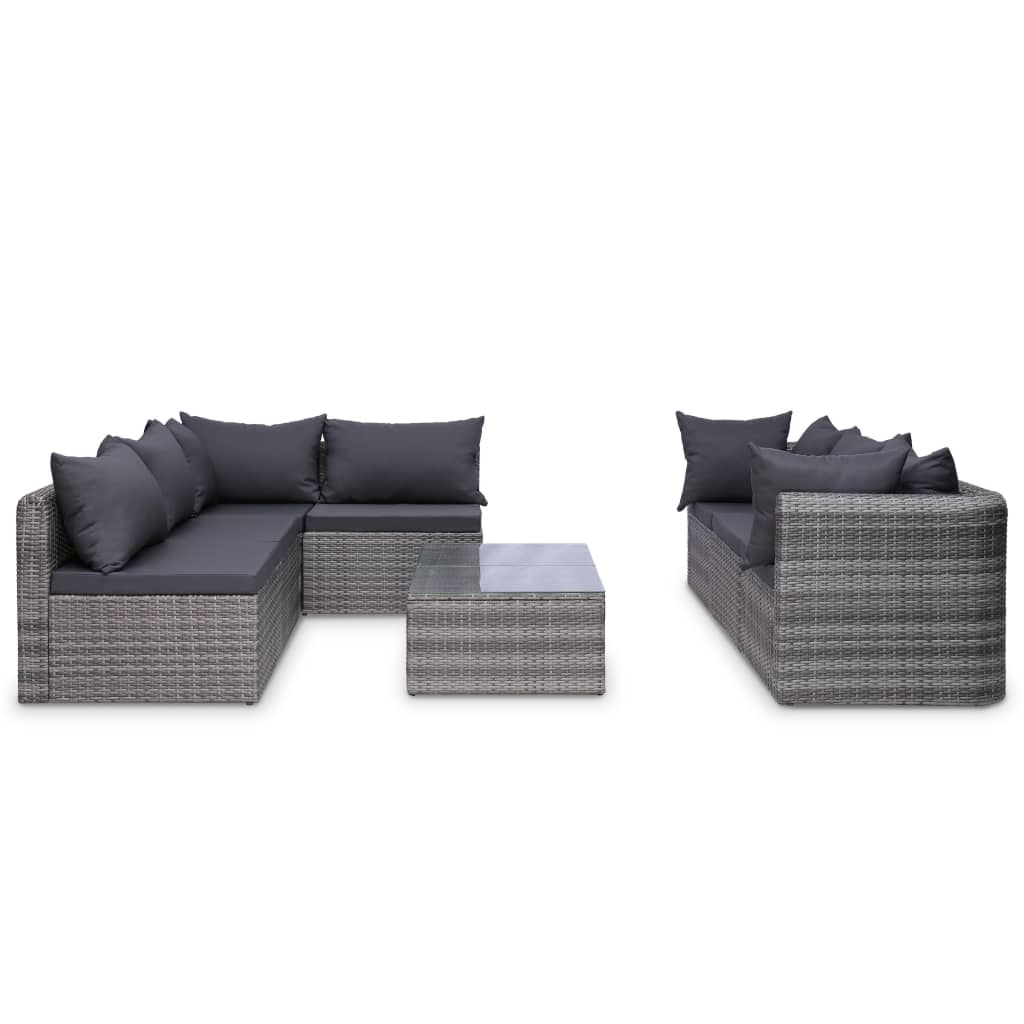10-tlg. Garten-Lounge-Set mit Kissen Poly Rattan Grau - kalb-Living.de