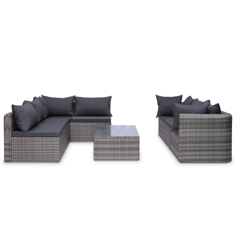 10-tlg. Garten-Lounge-Set mit Kissen Poly Rattan Grau - kalb-Living.de