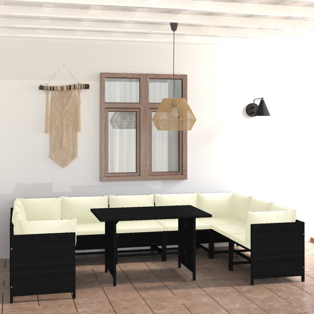 10-tlg. Garten-Lounge-Set mit Kissen Poly Rattan Schwarz - kalb-Living.de