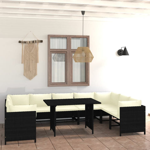 10-tlg. Garten-Lounge-Set mit Kissen Poly Rattan Schwarz - kalb-Living.de