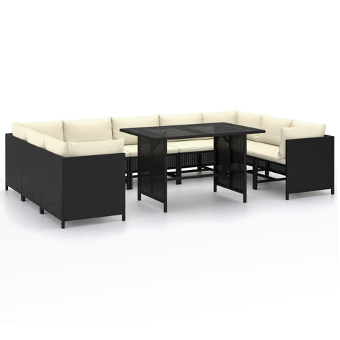 10-tlg. Garten-Lounge-Set mit Kissen Poly Rattan Schwarz - kalb-Living.de
