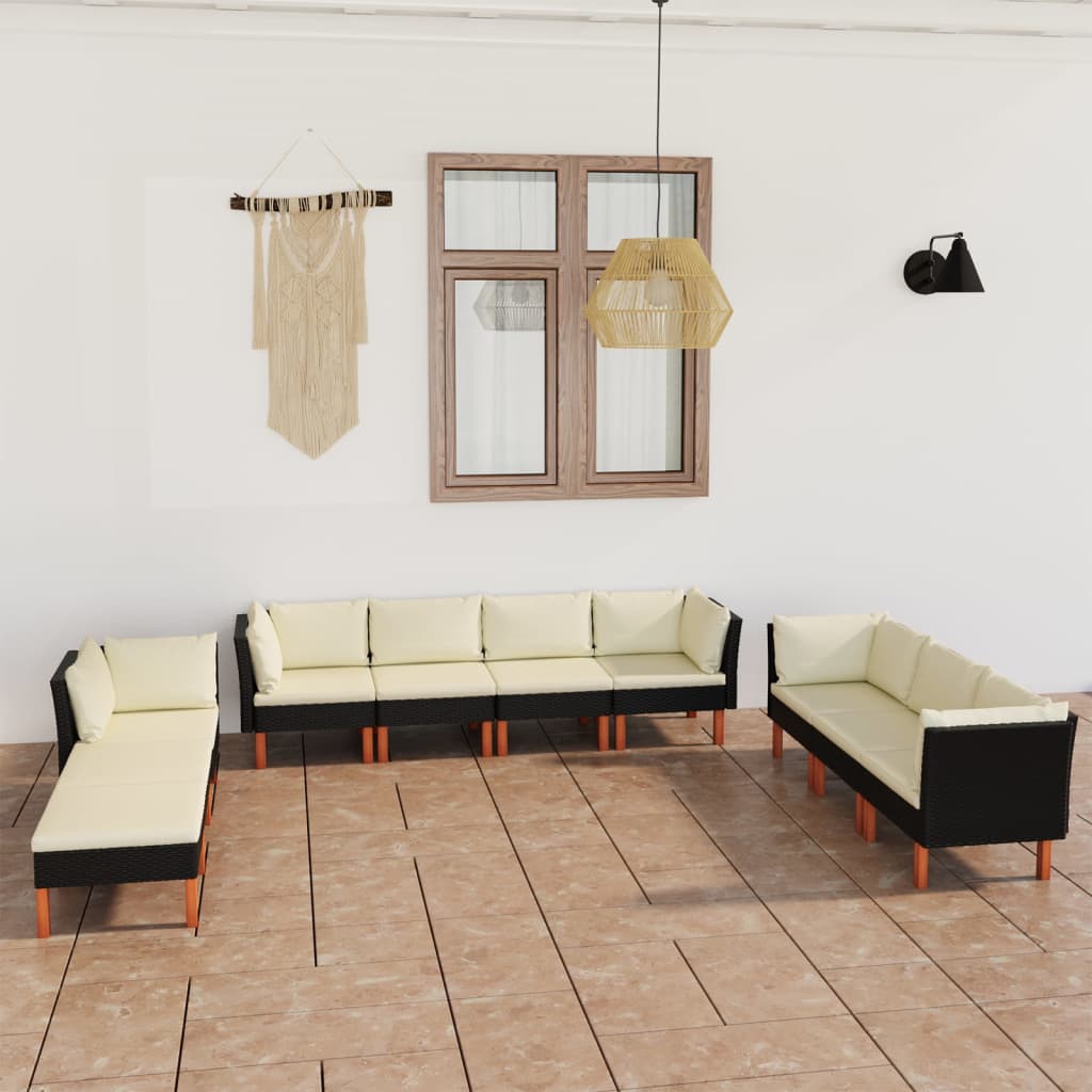 10-tlg. Garten-Lounge-Set mit Kissen Poly Rattan Schwarz - kalb-Living.de