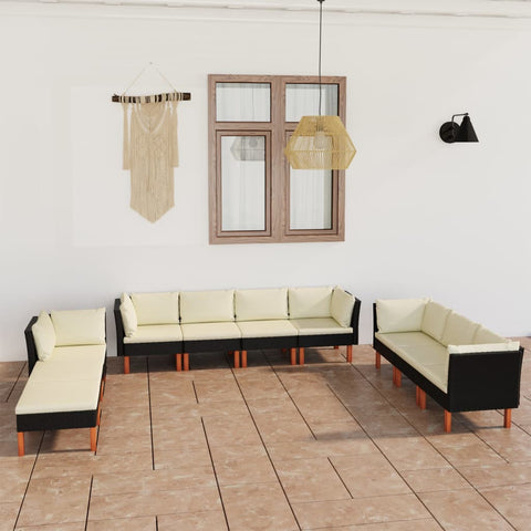 10-tlg. Garten-Lounge-Set mit Kissen Poly Rattan Schwarz - kalb-Living.de