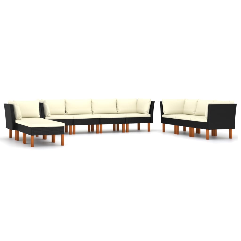 10-tlg. Garten-Lounge-Set mit Kissen Poly Rattan Schwarz - kalb-Living.de