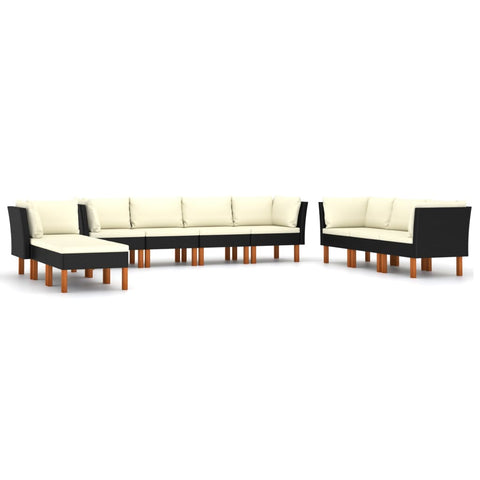 10-tlg. Garten-Lounge-Set mit Kissen Poly Rattan Schwarz - kalb-Living.de